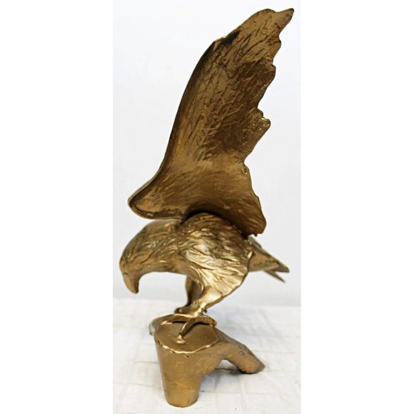 Vintage Flying Brass Eagle Bird On Branch Spread Wings 11.2" Sculpture Statue - Picture 5 of 7